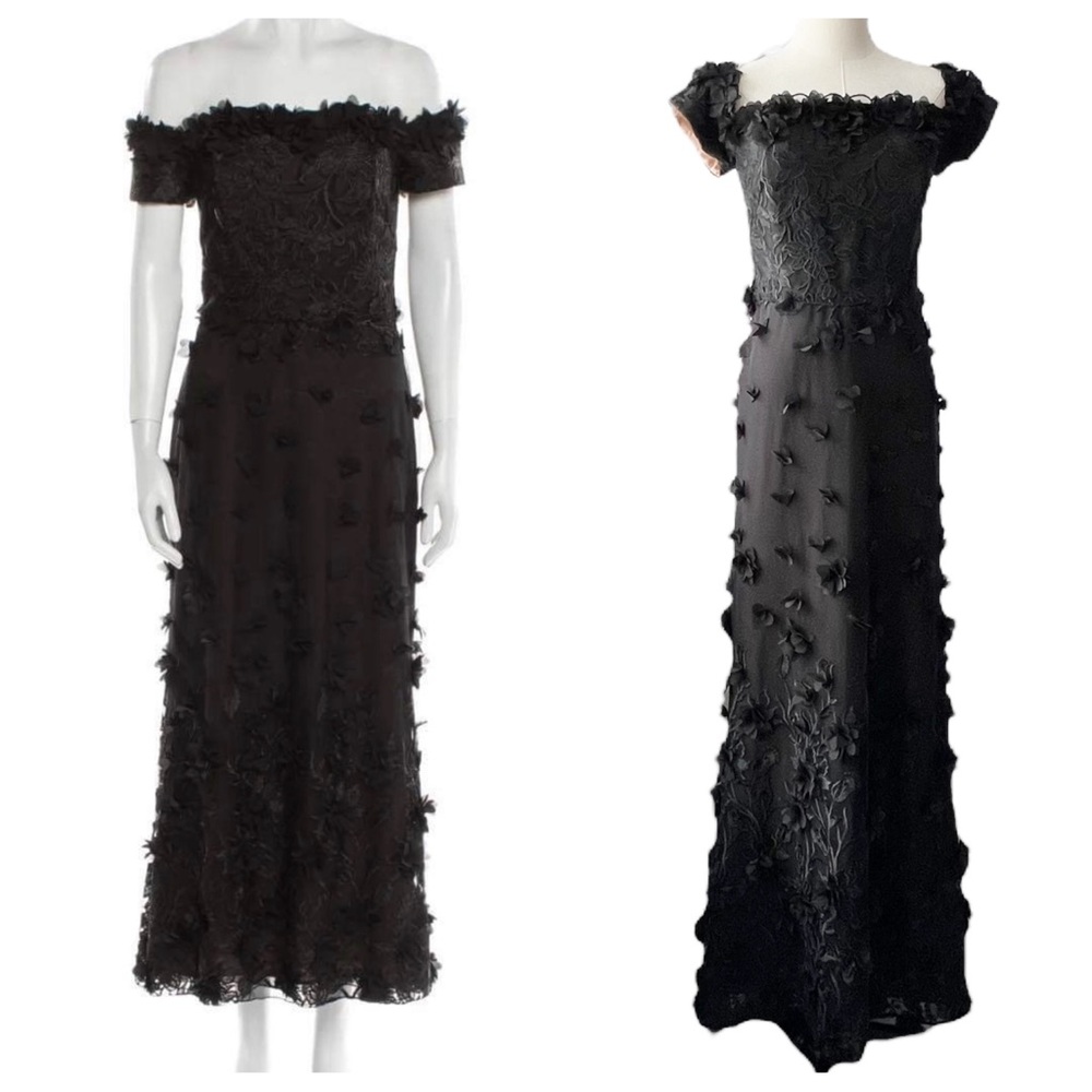 Marchesa Notte Embroidered Tulle Dress in Black | 10